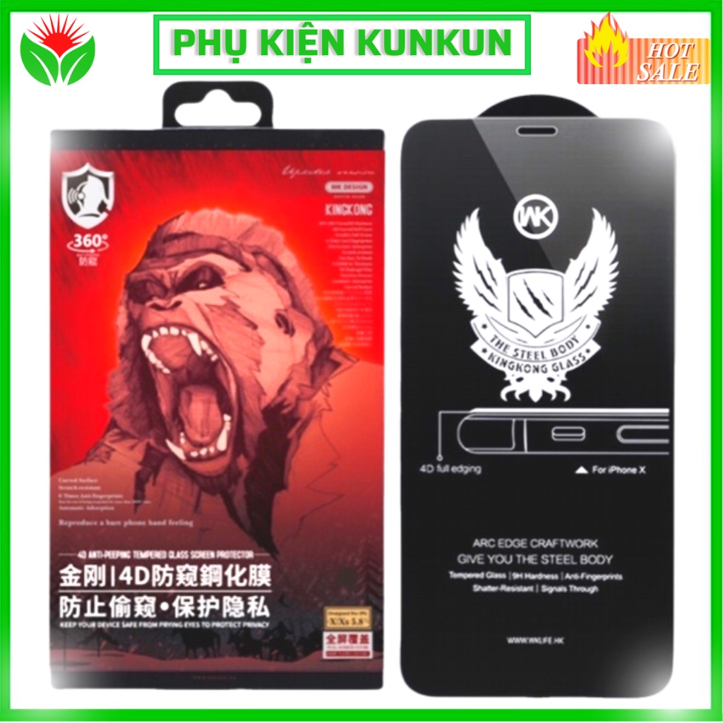 Cường lực KingKong iphone chống nhìn trộm WK 4D 14 pro max 13 pro max 12 pro max 11 pro max xs max x xr 7 8 plus