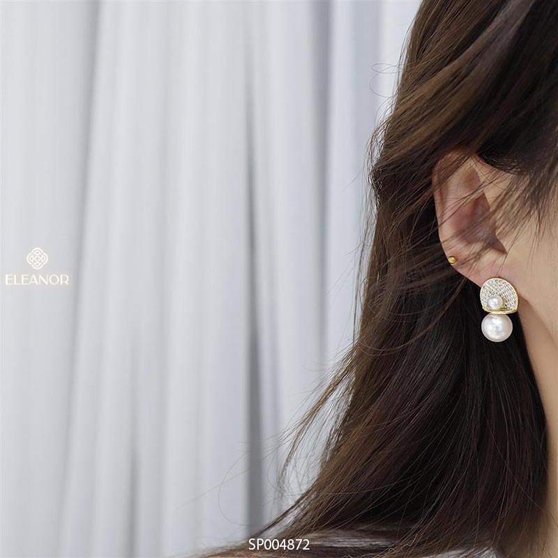 Bông tai nữ chuôi bạc 925 Eleanor Accessories ngọc trai nhân tạo đính đá vòng tròn phụ kiện trang sức 4872