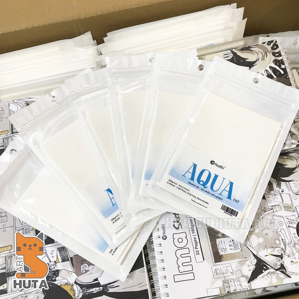 Giấy vẽ màu nước Nabii Aqua Fat 300gsm - Newbie Set - 8 tờ A6