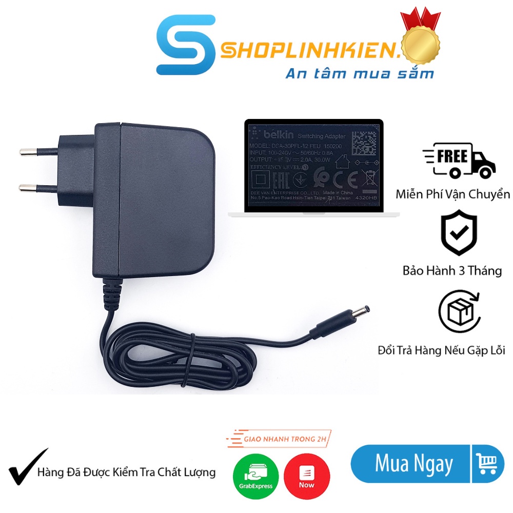 Nguồn Adapter 15V2A Belkin DSA-30PFL-12FEU Jack 3.5x1.35 Chân EU Sạc 15V 2A - ShopLinhKienM2M