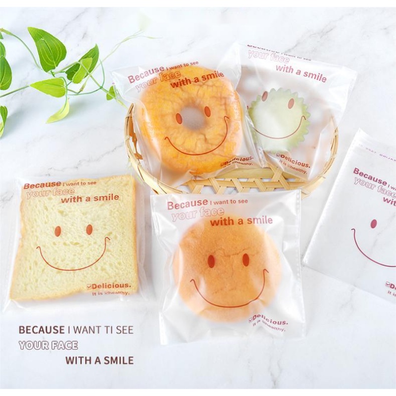 Túi Nhựa Đựng Bánh Quy Tự Dính Họa Tiết Mặt Cười Hoạt Hình Xinh Xắn