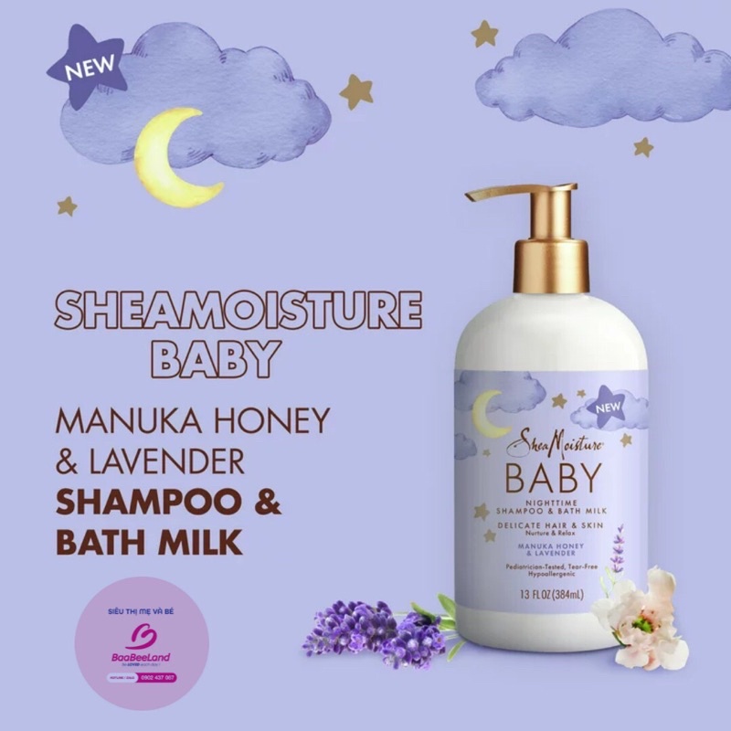 Sữa tắm gội - Lotion dưỡng ẩm SheaMoisture ban đêm hương Lavender giúp bé ngủ ngon - BAABEELAND