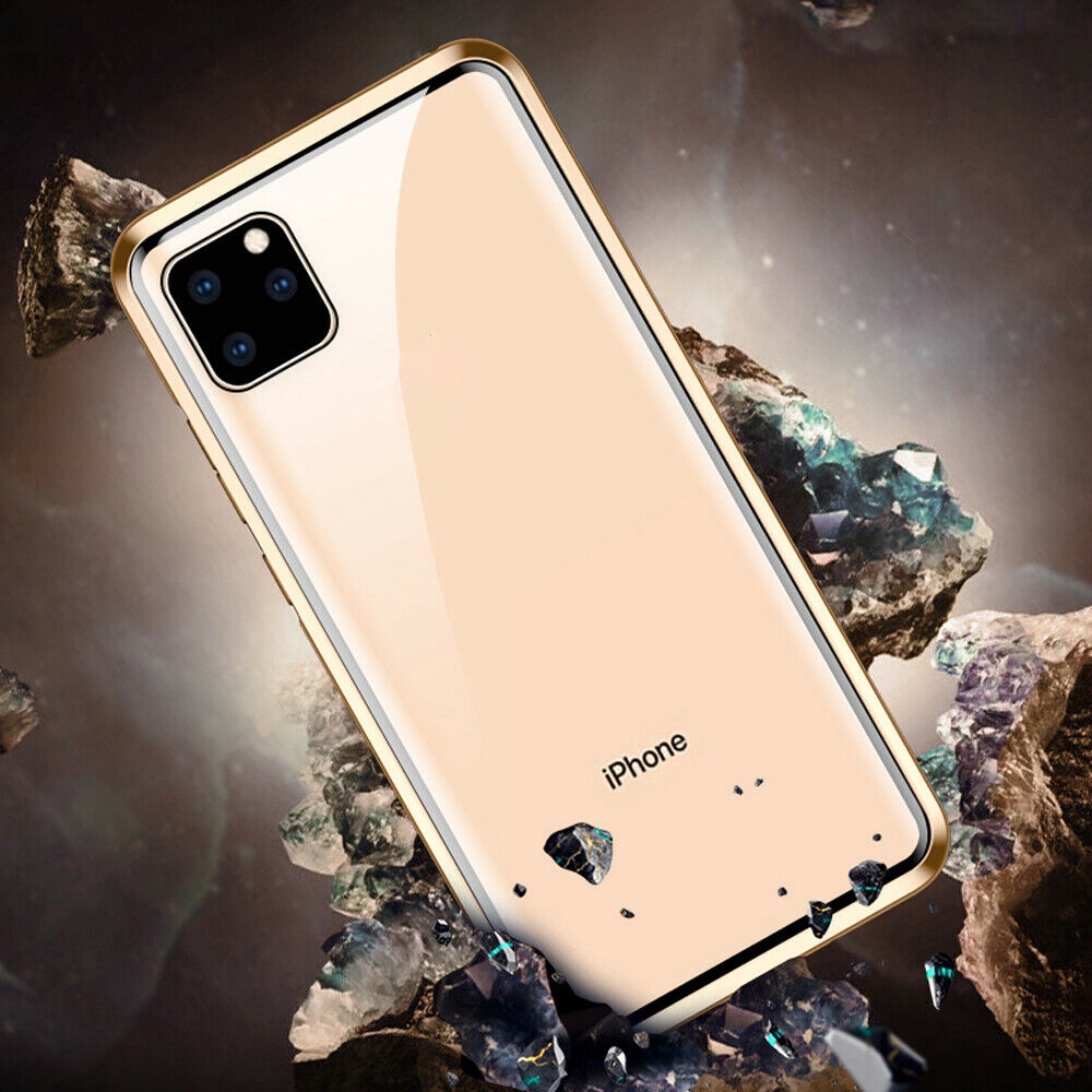 Ốp Điện Thoại Kính Cường Lực Phối Khung Kim Loại Từ Tính Dành Cho iPhone 14 13 12 11 Pro X XR XS MAX 8 7 6 6s Plus