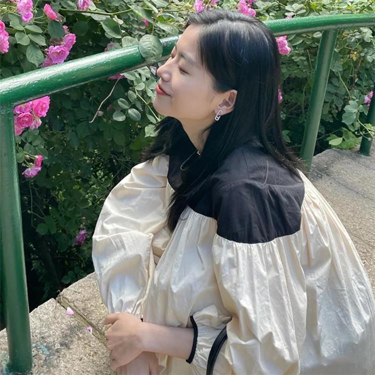 Áo Sơ Mi Oversize Màu Sắc Tương Phản Phong Cách retro Dành Cho Nữ