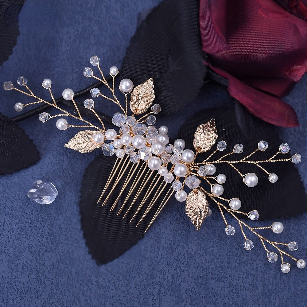 Lược Cài Tóc Hợp Kim Đính Ngọc Trai Và Pha Lê Xinh Xắn Cho Cô Dâu