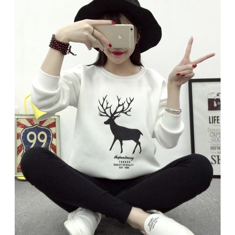 Áo Sweater Tay Dài Dáng Rộng In Họa Tiết Xinh Xắn Dễ Phối Đồ Cho Nữ