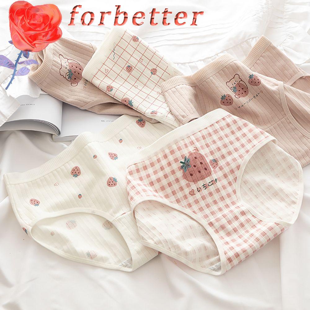 Quần lót cotton lưng vừa thoáng khí in họa tiết caro/ dâu tây dễ thương quyến rũ cho nữ