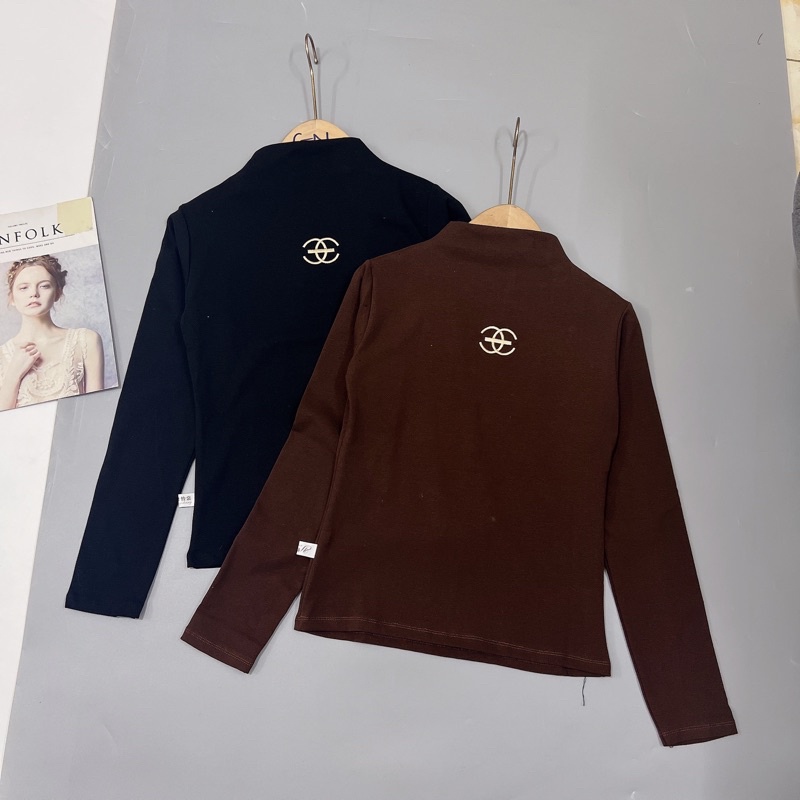 Xả hàng Áo thun cổ leo lót lông thêu logo, Áo phông dài tay dáng ôm AS7122 - NhiNhi Shop
