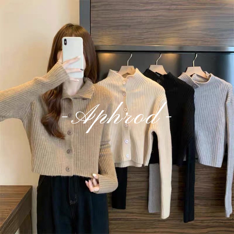 Aphrod Áo Khoác Cardigan Cổ Cao Cài Nút Đa Năng Cho Nữ