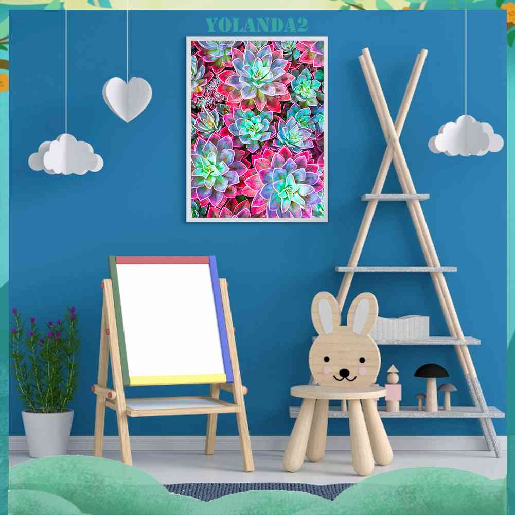 Bộ Tranh Đính Đá 5D Tự Làm Hình Chậu Cây Mọng Nước Đầy Màu Sắc