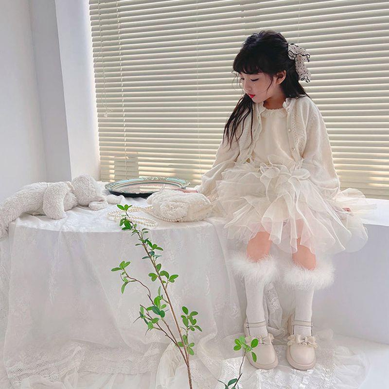 Vớ cotton Phối Ren Lông Vũ Thời Trang Thu Đông Cho Bé Gái