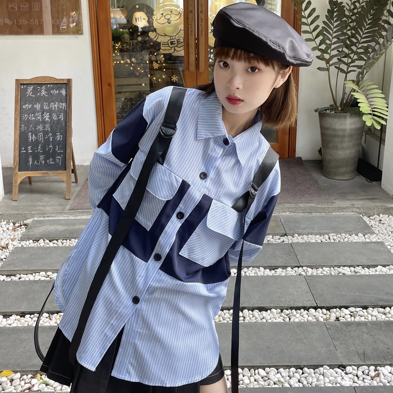 Áo Sơ Mi Sọc Màu Sắc Tương Phản Thời Trang Cho Nữ