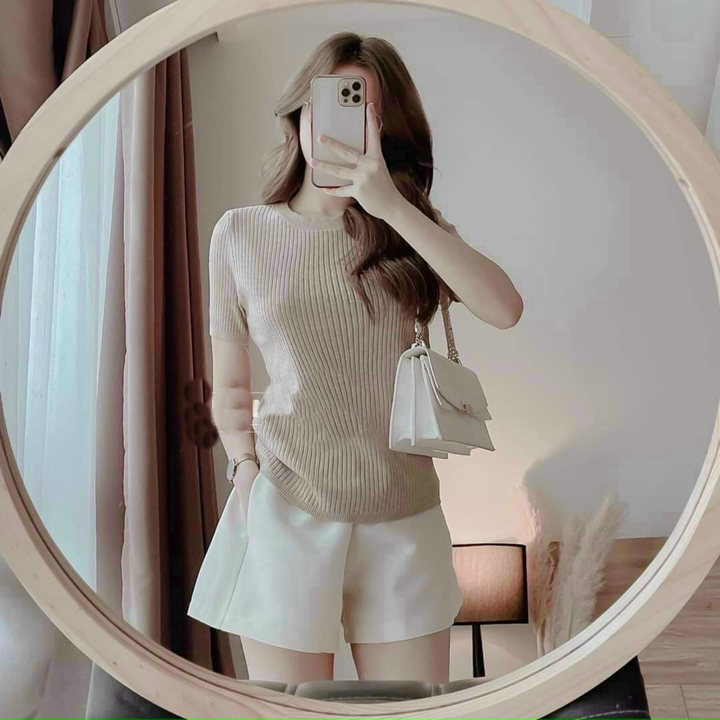 [CRTYK361] ÁO KIỂU NỮ CỔ TRÒN NGẮN TAY TRƠN MÀU TRẮNG ĐEN CAM ĐẤT BE TÔN DÁNG DÀY DẶN SIÊU CÁ TÍNH CỰC PHONG CÁCH NITIQC