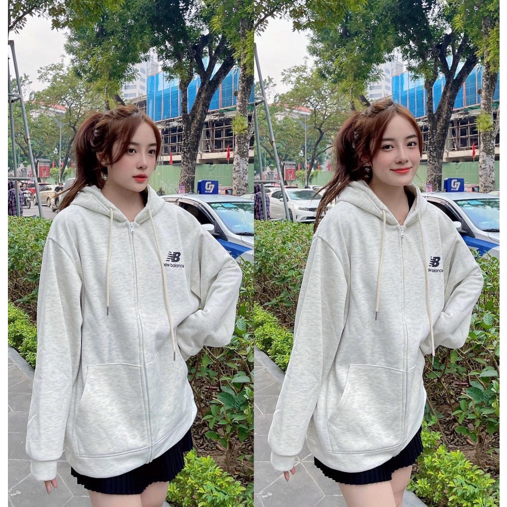 Áo khoác logo NB chất nỉ cotton form thụng tay bồng mũ 02 lớp xịn xò-6LN5NN
