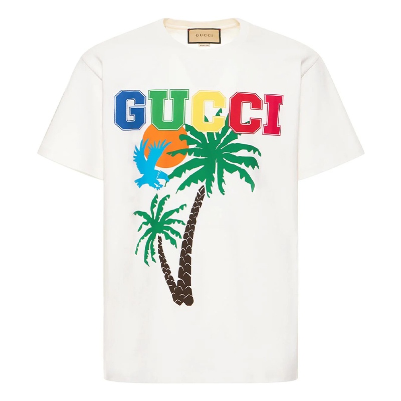 Áo Thun Cổ Tròn Ngắn Tay In Cây Cọ Gucci Thời Trang Nam Cá Tính 22SS 548334Bộ Đồ Ngủ Thời Trang Cá Tính Độc Đáo