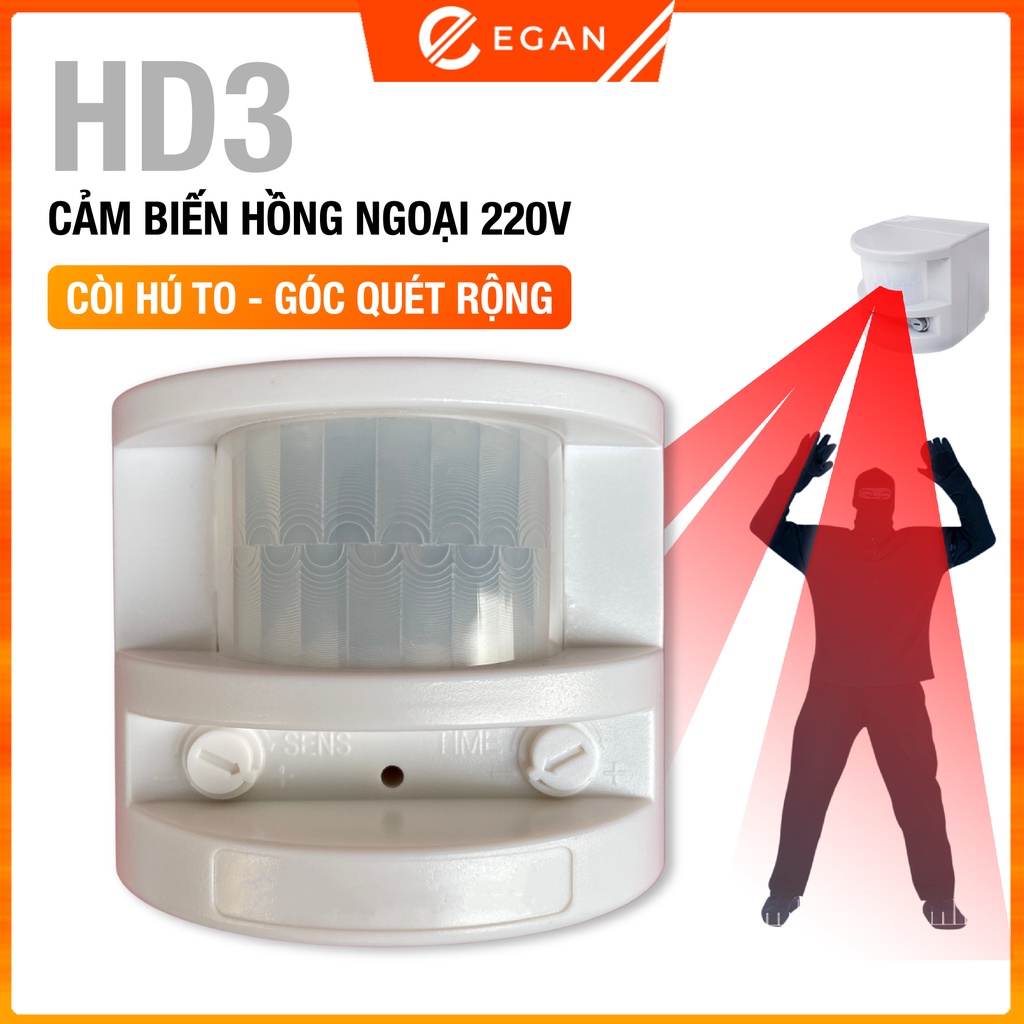 Cảm biến chống trộm hồng ngoại thiết bị báo động chống trộm 220V EGAN PR-HD3 - Hú còi báo động khi di chuyển