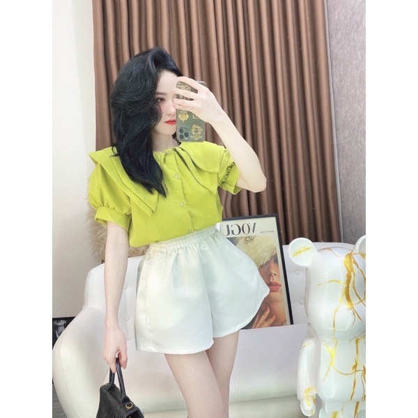 Áo Sơ Mi Von Hàn Cổ Bèo Gài Nút Tay Ngắn Đáng Yêu  TTSLA0991