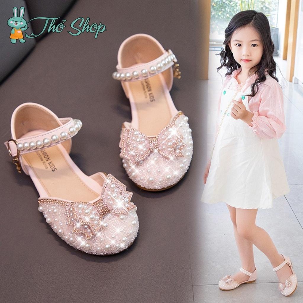 Giày búp bê tiểu thư đính ngọc đính đá kim sa sang chảnh cho bé