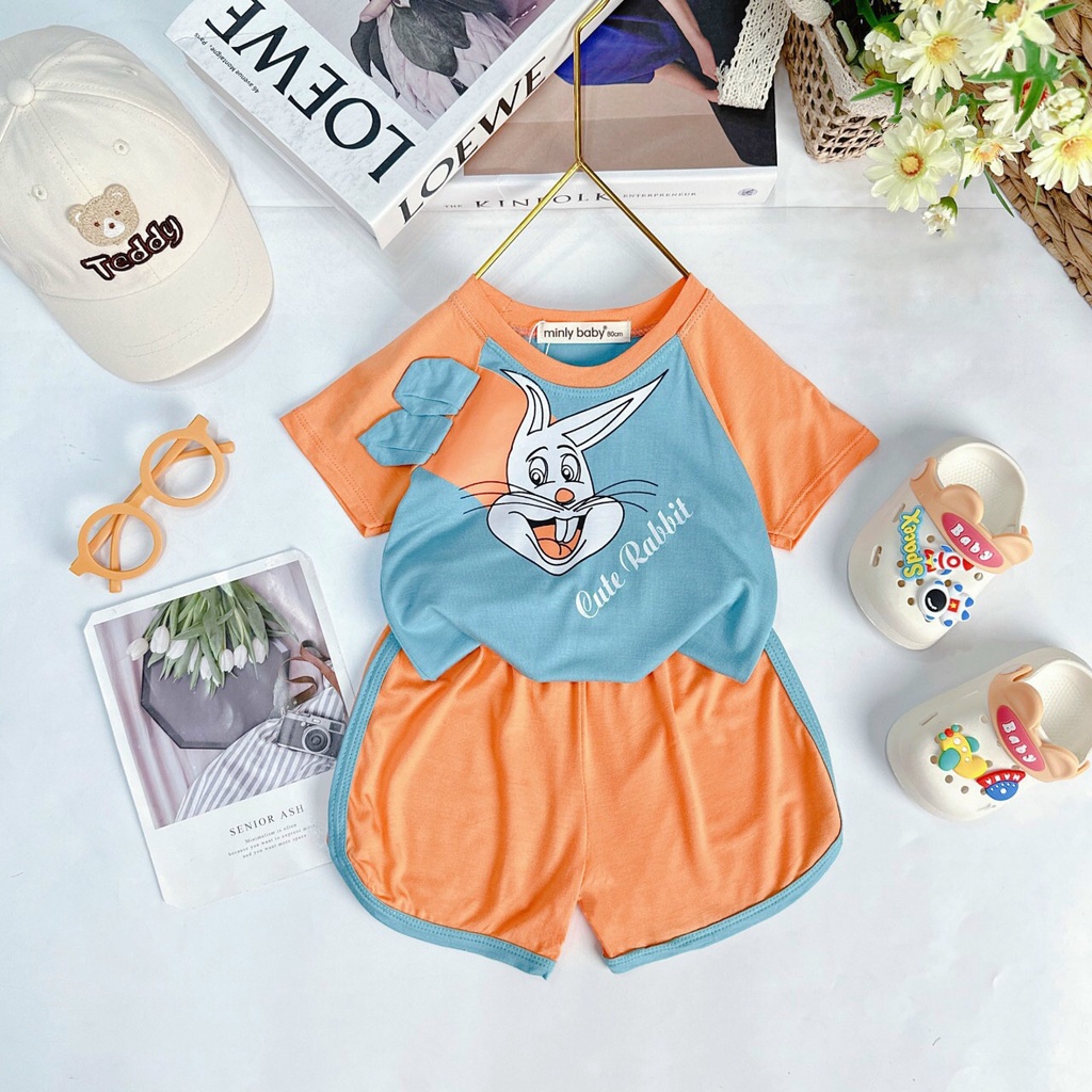 Quần áo trẻ em đồ thun lạnh cho bé từ 1 tuổi đến 5 tuổi bộ cộc ngắn tay raglan in hình động vật phối tai dễ thương