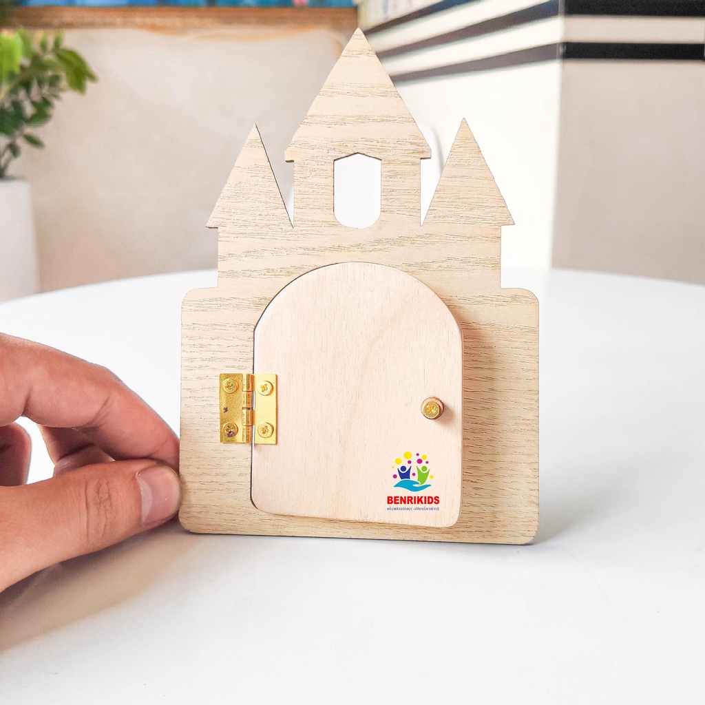 Phụ Kiện Trang Trí, Làm Bảng Bận Rộn Busyboard Lâu Đài Cổ Tích Bằng Gỗ Có Cửa Mở