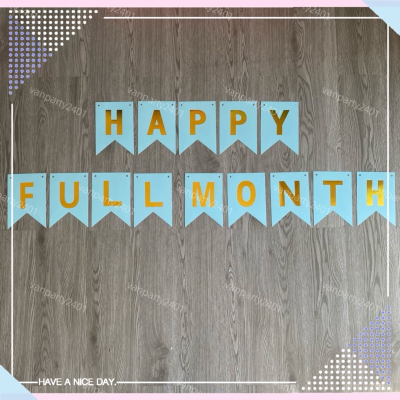 Dây chữ, bóng chữ Happy Full Month trang trí đầy tháng cho bé trai, bé gái