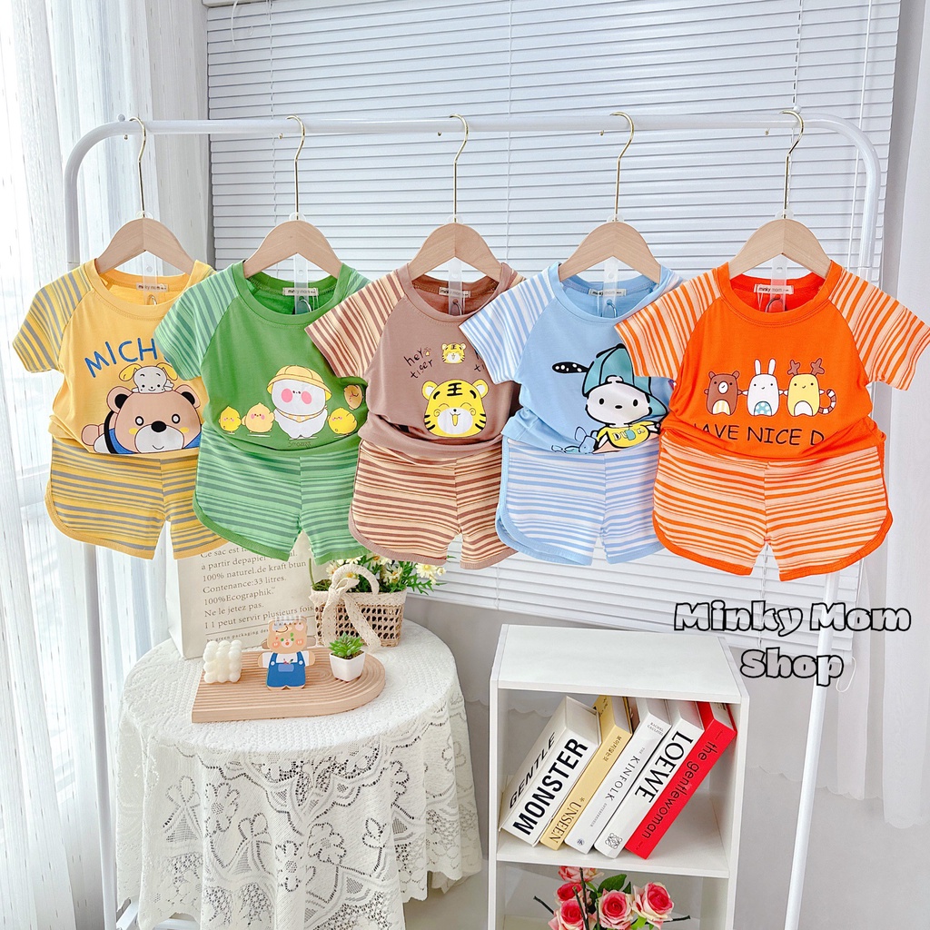 ☘SIZE ĐẠI☘ Bộ quần áo thun lạnh Minky Mom ngắn tay phối sọc 130 -180 loai 1