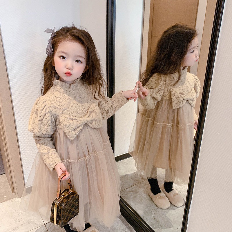 Đầm Ren Công Chúa Lót Nhung Cao Cấp Cho Bé Gái