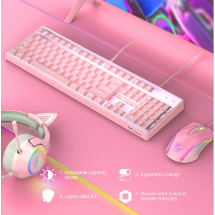 Combo Bộ Bàn Phím cơ Chuột gaming hồng - blueswitch có dây fullsize 104 phím