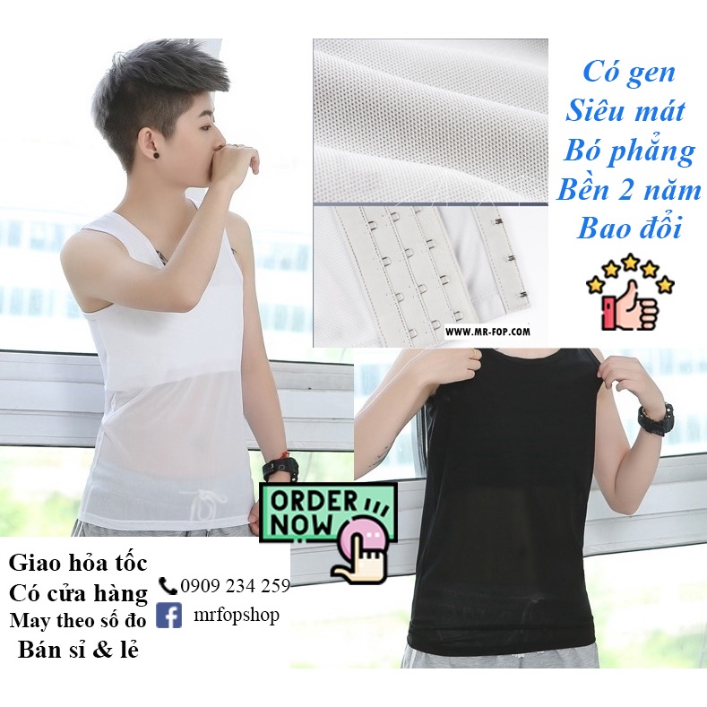 Áo nịt vải lưới dáng dài, có gen, gài hông trái - có gen có viền (D-LU) Tom Trans