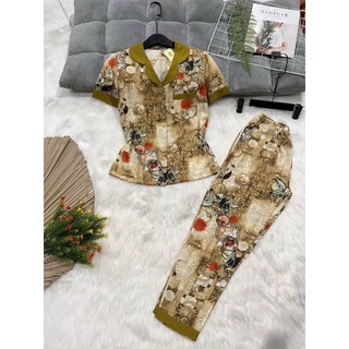 Bộ lụa mango hoa văn mặc nhà cao cấp 50kg_68kg