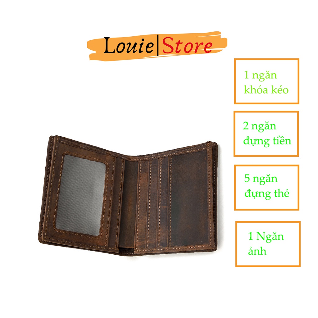 Ví da nam cao cấp,  ví nam da bò sáp Louie Store size 11.5*9.5 - V2802