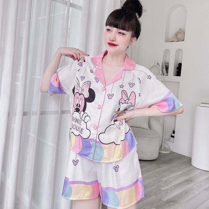 Đồ Mặc Nhà Nữ SOJUN Bộ Pijama CropTop Lụa Xước Tô Châu In 3D Dưới 45-65Kg