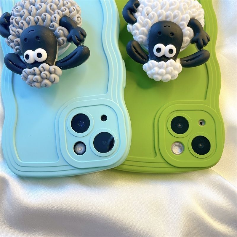 Ốp Lưng iPhone 11Promax 14 13 12 11 Pro XS Max 7 8 PLUS Ip6 6S Ốp Lưng Điện Thoại Cừu Lập Thể Chống Sốc Bột Thời Trang