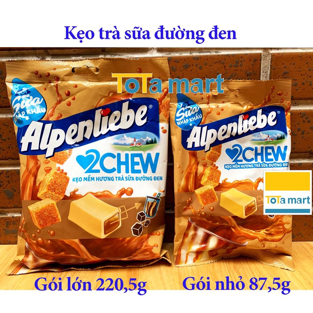 Mới Kẹo Alpenliebe trà sữa đường đen 2chew gói lớn 227g, gói nhỏ 87g