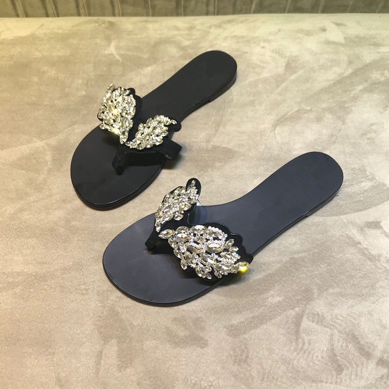 Giày Sandal Đế Bằng Đính Đá Thời Trang Dành Cho Nữ