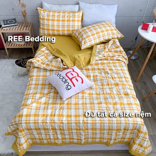 Bộ chăn ga gối REE Bedding CTC115 Chần Bông Cotton TC caro vàng đủ size giường nệm