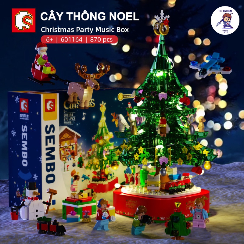 Đồ Chơi Lắp Ráp Noel Mô Hình Cây Thông Giáng Sinh Hộp Nhạc Dây Cót Và Đèn Phát Sáng Merry Christmas 601164
