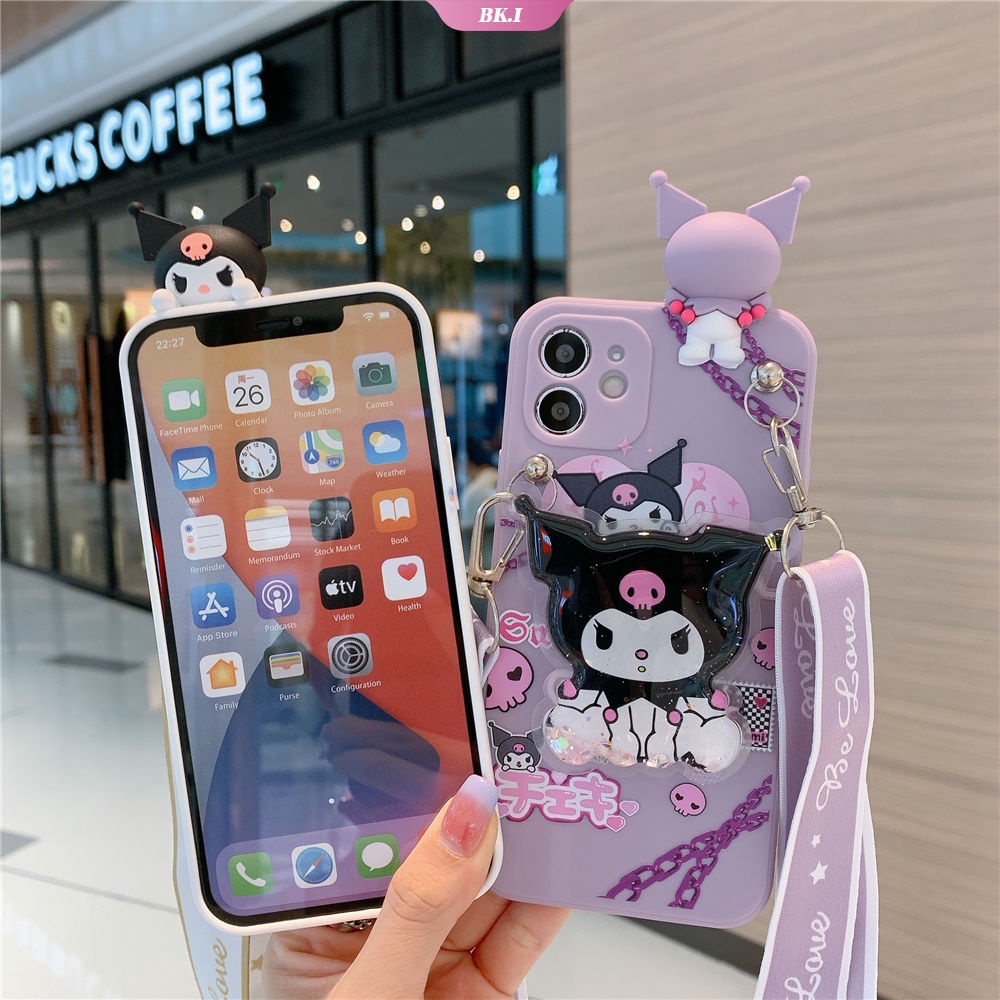 Ốp Điện Thoại Hình Sanrio Kuromi Gắn Dây Đeo Và Giá Đỡ Cho Iphone 14 13 12 11 Pro Max 7 8 Plus X Xr Xs Se