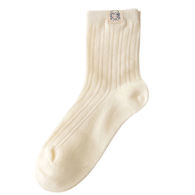 Set 5 Đôi Vớ Cotton Màu Trắng Dễ Thương Phong Cách Nhật Bản Cho Nữ