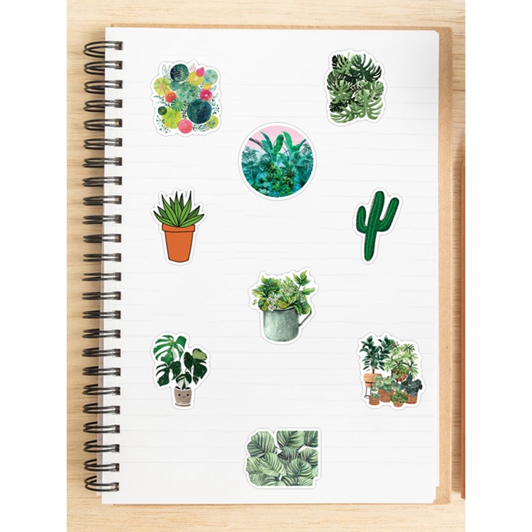 Bộ 50 Miếng Dán Họa Tiết Chậu Cây Xanh Dễ Thương Dùng Trang Trí Laptop / Xe Hơi / Ván Trượt DIY