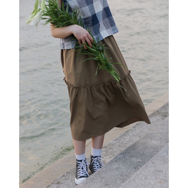 Chân váy kaki 2 tầng Lá Xoè | chân váy dài