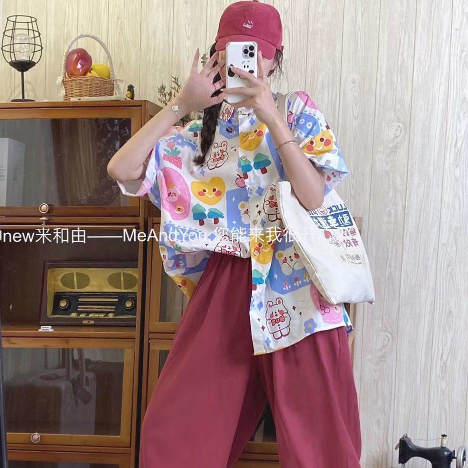 Áo Sơ Mi Tay Ngắn In Hình Thỏ Phong Cách Hàn Quốc Thời Trang Mùa Hè Cho Nữ