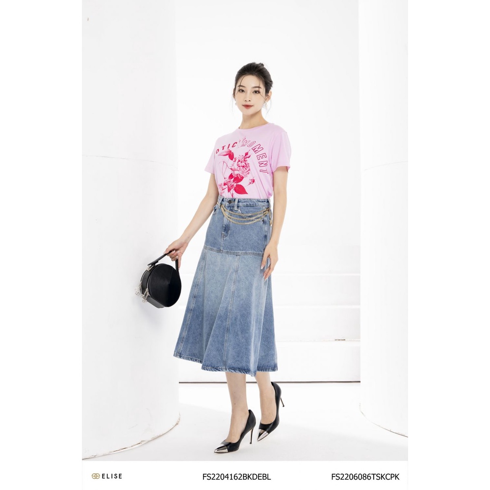 Chân váy jeans xanh xòe gấu thiết kế Elise FS2204162BKDEBL