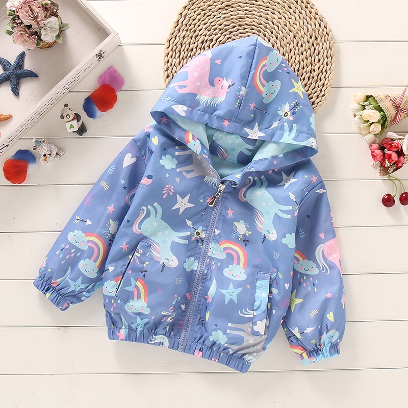 Áo khoác cardigan LUCKYCANDY có mũ họa tiết kỳ lân hoạt hình chất lượng cao cho trẻ em