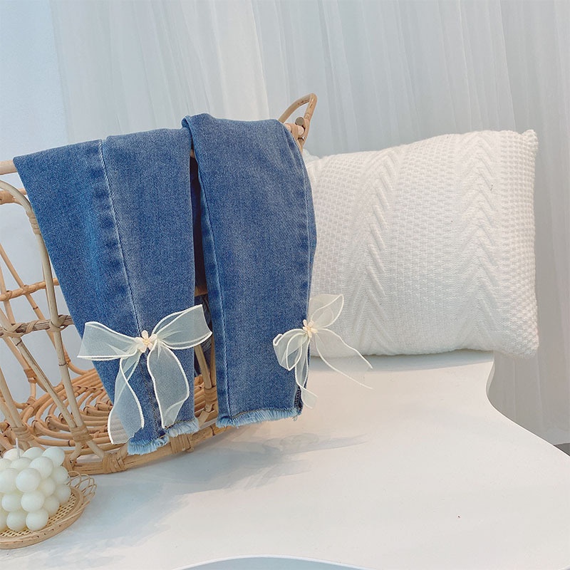Quần jeans BEAR LEADER đính nơ thời trang mùa thu xinh xắn cho bé gái 3-7 tuổi