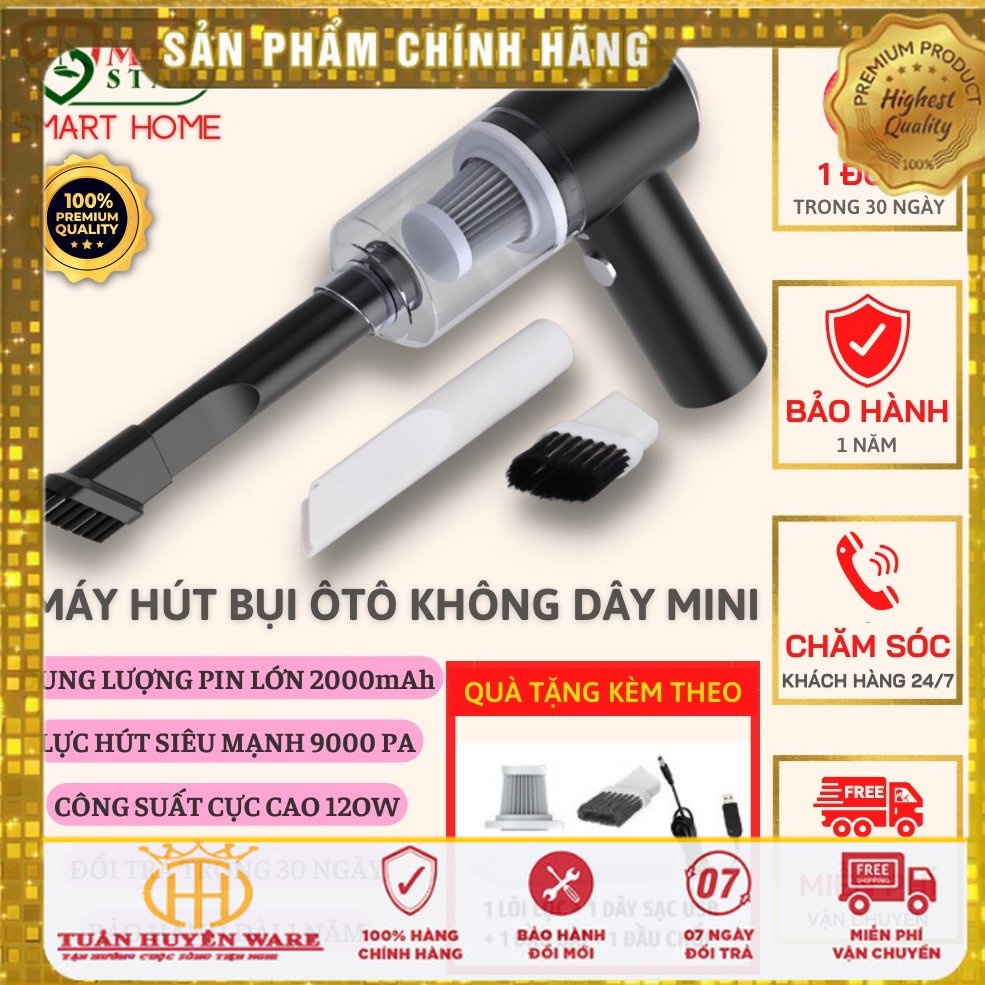 Máy Hút Bụi Cầm Tay Không Dây Công Suất 120W Hút Cực Mạnh, Dung Lượng Pin Lớn 2000, Sạc Cáp USB Tiện Dụng, Hiệu Quả, Bền