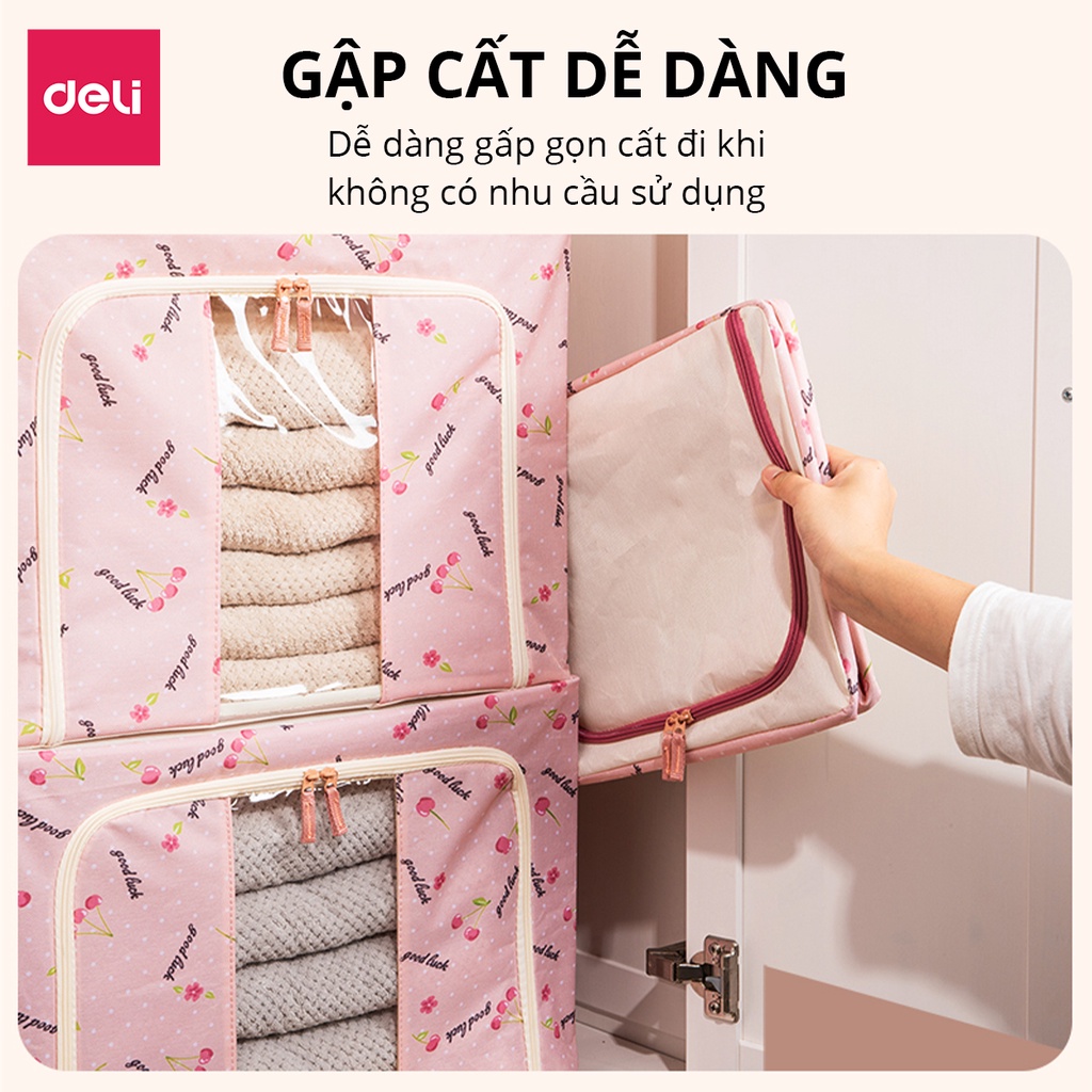 Túi Đựng Quần Áo Khung thép cỡ lớn 66L DELI Vải Oxford Chịu Lực tốt Có Thể Gấp Gọn tiết kiệm không gian Hộp đựng đa năng