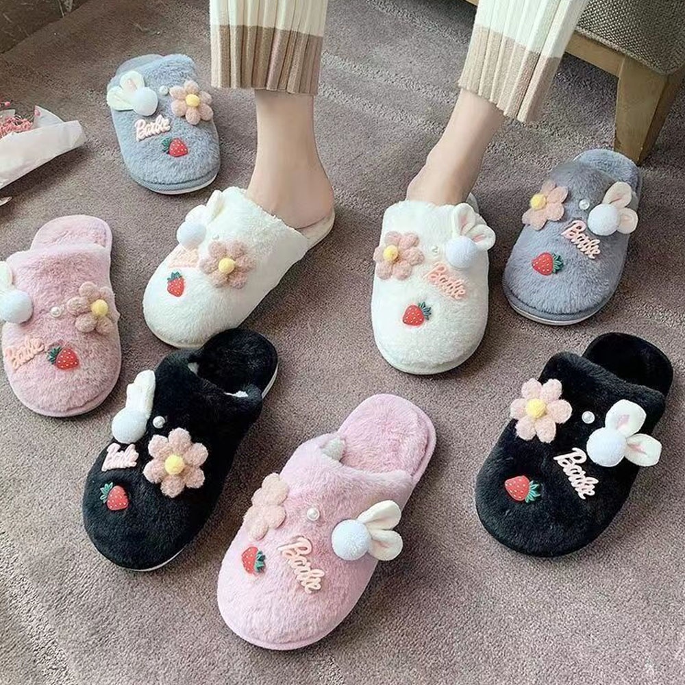 Dép bông thỏ bít mũi, đi ấm chân vào mùa đông, dạng dép lông êm chân