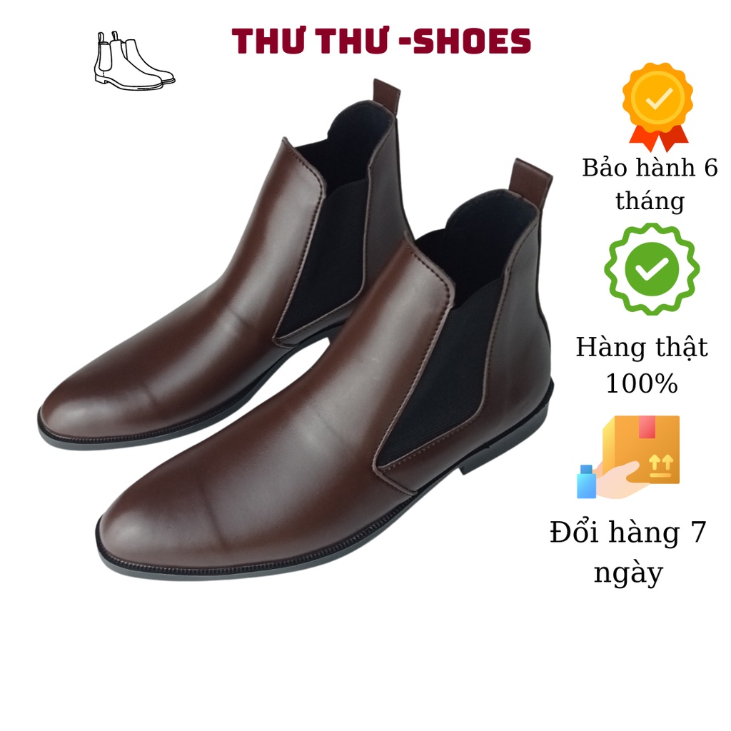 Giày chelsea boot nam,da nâu trơn,tôn dáng ôm chân,size dễ chọn,khâu đế