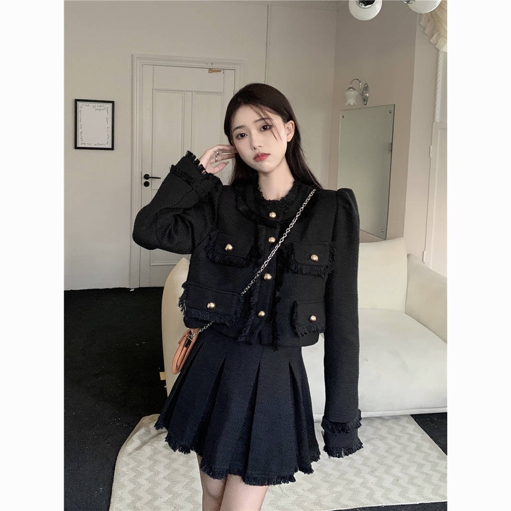 Áo dạ tweed áo khoát nữ áo ấm nữ Áo Khoác Ngắn Dáng Rộng Tay Dài Thiết Kế Tua Rua Phong Cách Thu Đông Mới 2022 Cho Nữ